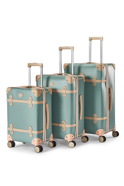 LİMRA Classic Design 3-Piece Leather Luggage Set in 28-24-20 Inch Sizes, Turq...