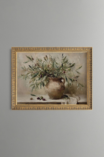 epiqart Olive Branches in Soil Test - Vintage Patterned Painting - Fine Model