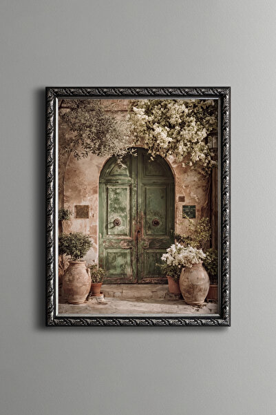 epiqart Green Door under Begonville - Vintage Patterned Painting - Fine Model