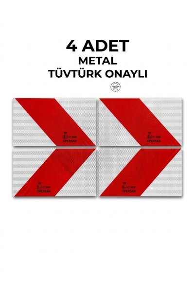 opersan 4-Piece Truck Reflector Set Red-White Diagonal Reflective Sign Ece R70-Metal