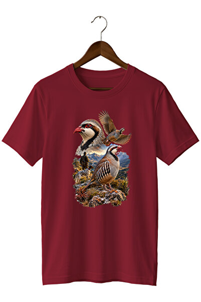 WİDİ Tricou Hunter unisex cu imprimeu Keklik, croială normală, cu gât crewneck