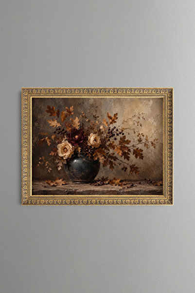 epiqart Autumn Leaves and Roses in a Vase - Vintage Patterned Painting - Fine...
