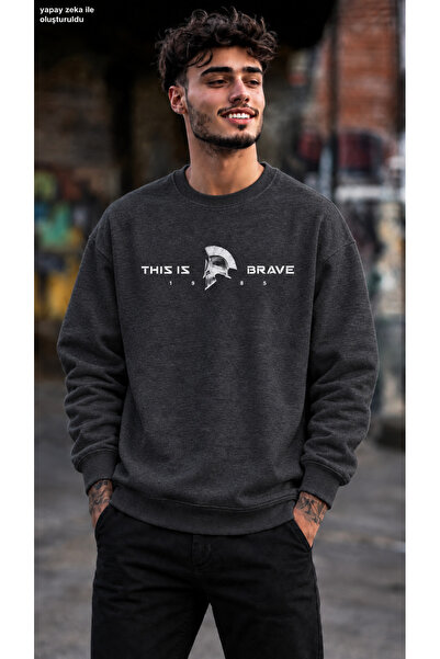 caddekombin Men's This Is Brave 1985 Written Warrior Helmet Printed Crew Neck...