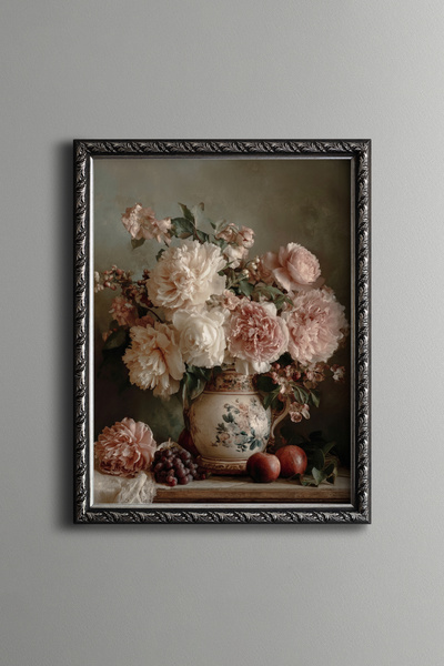 epiqart Pink and White Peonies in a Vase - Vintage Patterned Painting - Fine ...