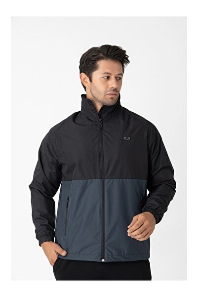 CROZWİSE Men's Hooded Water Repellent Sports Raincoat Black 5038-10