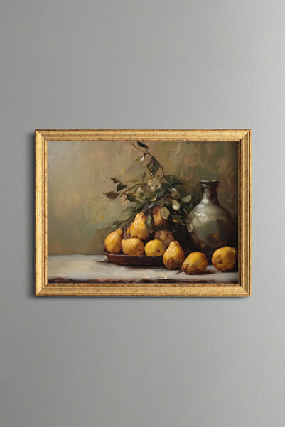 epiqart Yellow Pears Beside the Jug - Vintage Patterned Painting - Fine Model