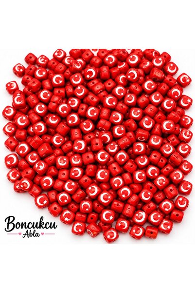 Boncukcu Abla 10mm Türk Bayrağı Figür Fimo Boncuk Takı Yapımı Bead (50 Adet)