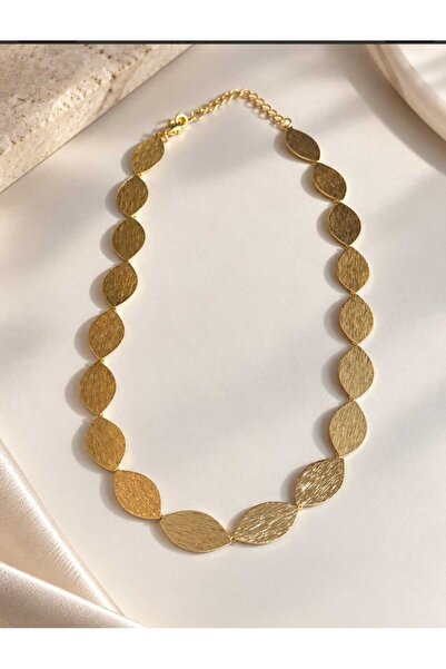 LUXURLY Luxury Jewellery Gold Color Leaf Pattern Steel Necklace