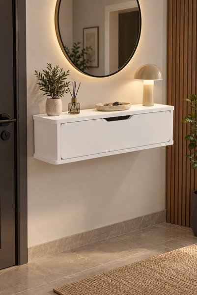 SuloraHome Dresuar Duvara Monteli Kapaklı Duvar Rafı Antre Hol Modern Dolap K...