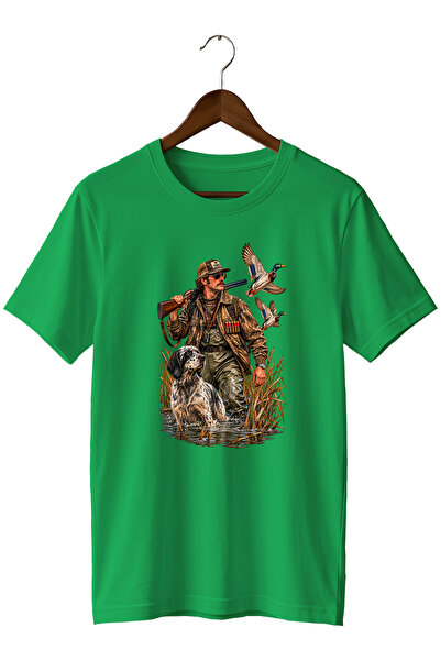 WİDİ Hunter and Wild Duck Printed Unisex Regular Fit Crew Neck T-Shirt