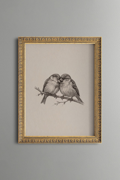 epiqart Two Birds Perching on a Branch - Vintage Patterned Painting - Fine Model