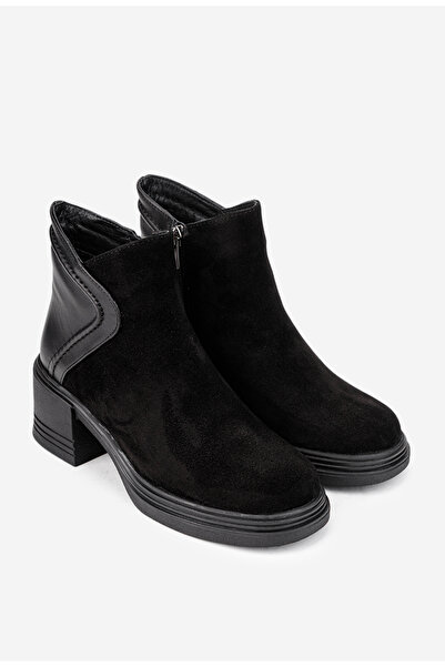 Dasha Botine dama negre din piele intoarsa si box