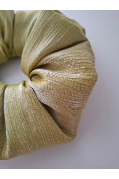 Mufincollection Shiny Textured Medium Size Fabric Hair Scrunchie – Voluminous and Stylish Design