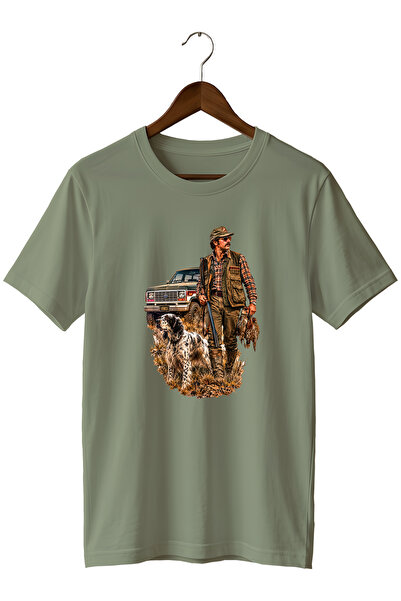 WİDİ Tricou unisex cu imprimeu Hunter and His Dog, cu decolteu rotund și croi...