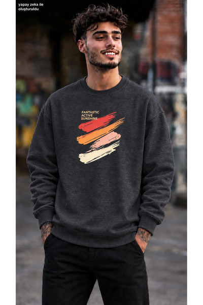 caddekombin Men's Fantastic Active Sunshine Brush Print Crew Neck Casual Regu...