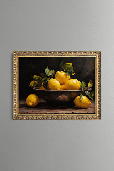 epiqart Lemons in a Copper Bowl - Vintage Patterned Painting - Fine Model