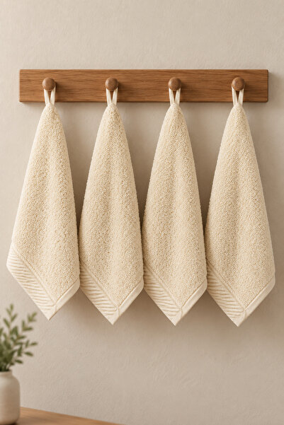 Motif Tekstil Set of 4 30X30 cm 100% Organic Cotton Hand and Kitchen Towels - High Absorbency with Hanger Detail