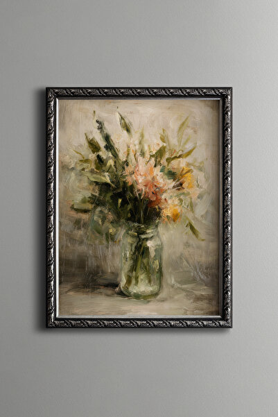 epiqart Flower Bouquet in Glass Vase - Vintage Patterned Tabletop - Fine Model