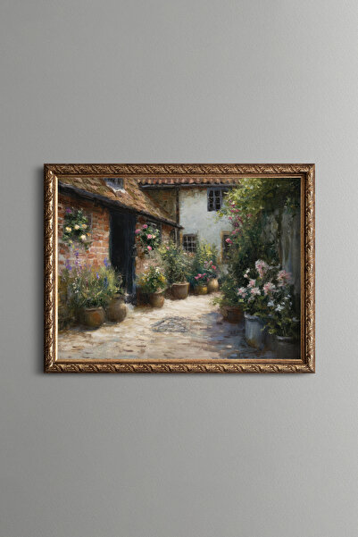 epiqart Floral Village Courtyard - Vintage Patterned Painting - Fine Model