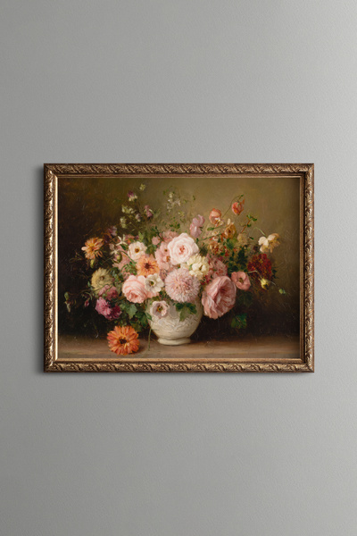 epiqart Pink Flowers in a Vase - Vintage Patterned Painting - Fine Model