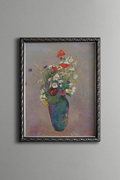 epiqart Poppies and Daisies in Blue Vase - Vintage Patterned Painting - Fine ...