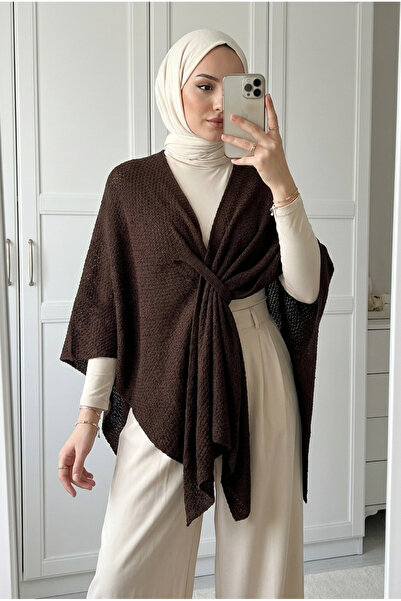 Kirazca Butik Women's Casual Knitwear Poncho with Cross-Tie Detail