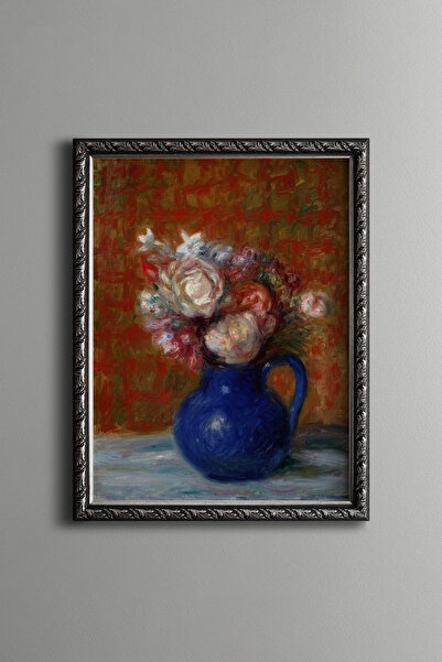 epiqart Flower Bouquet in Blue Ceramic Vase - Vintage Patterned Tabletop - Fi...