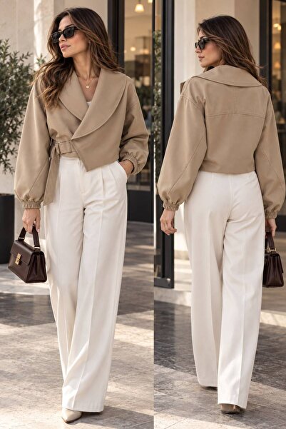 MODA Kruvaze Şal Yaka Kuşaklı Ceket