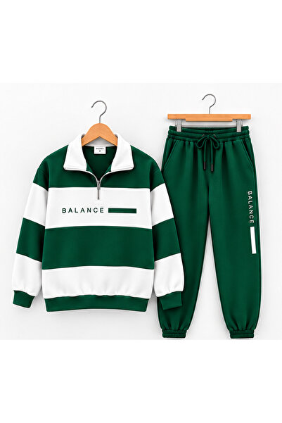 dwnwear Balance Unisex Color Blocked Tracksuit Set Half Zipper Sweatshirt Jogger