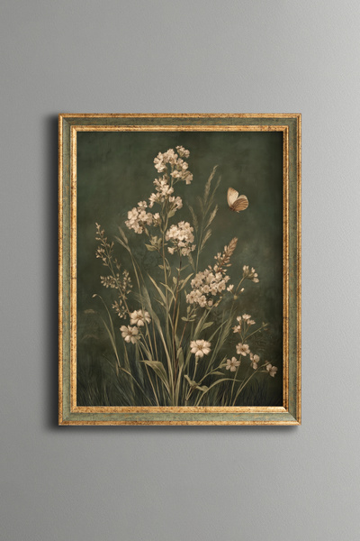 epiqart Wild Flowers and Butterfly - Vintage Patterned Painting - Fine Model