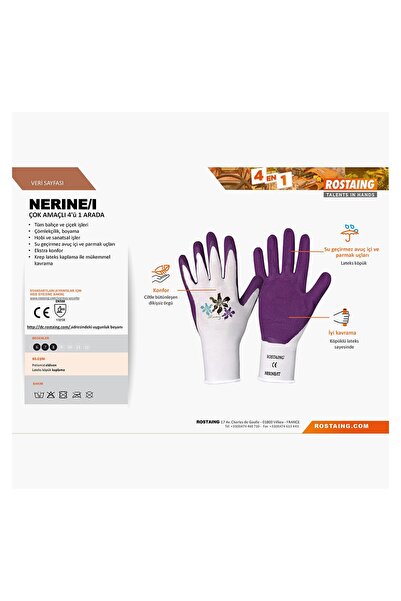 Rostaing 2 Adet NERINE-IT07 Bahçe/Çok Amaçlı Eldiven No:7 - S