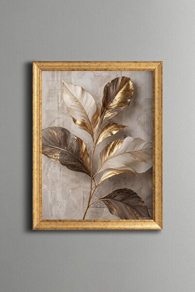 epiqart Gold and White Leaves - Vintage Patterned Painting - Fine Model