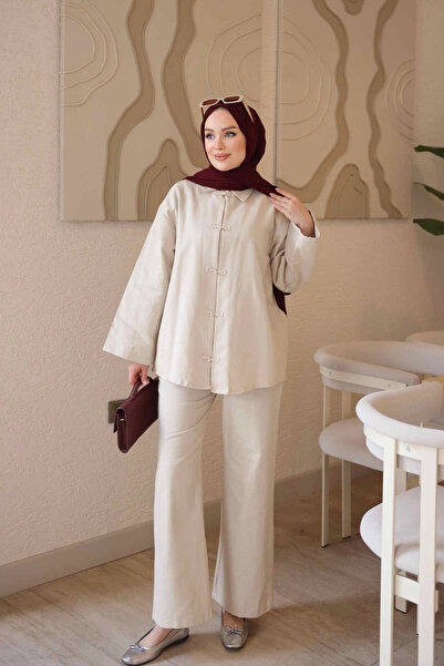 İmajButik Taş Biye Düğmeli Ceket Pantolonlu Gabardin Takım