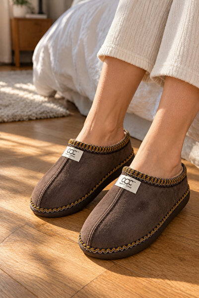 ZARICH Fuzz Bitter Brown Women's Suede-Look Indoor House Slippers with Non-Sl...