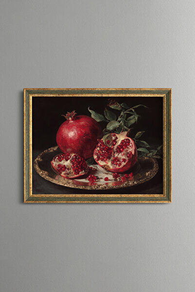 epiqart Embroidered Pomegranates on Tray - Vintage Patterned Painting - Fine ...