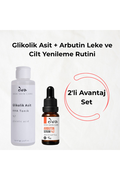 DOA KOZMETİK Glikolik Asit + Arbutin Leke ve Cilt Yenileme Rutini Leke Karşıt...