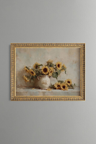 epiqart Sunflowers in a Ceramic Vase - Vintage Patterned Painting - Fine Model