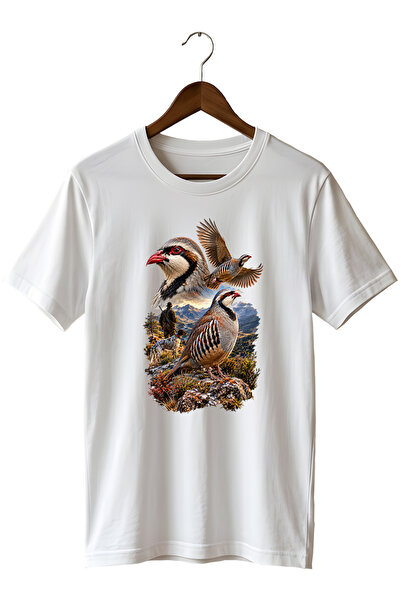 WİDİ Tricou Hunter unisex cu imprimeu Keklik, croială normală, cu gât crewneck