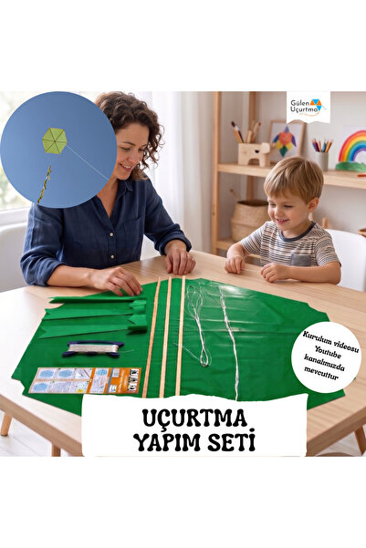 GÜLEN UÇURTMA Naylon Altıgen Uçurtma Yapım Seti / Ahşap Çıtalı