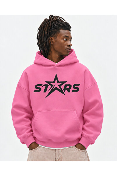 HAI COLLECTİON Erkek Yıldız Grafik Baskılı 3 İplik Hoodie – Oversize Kapüşonl...