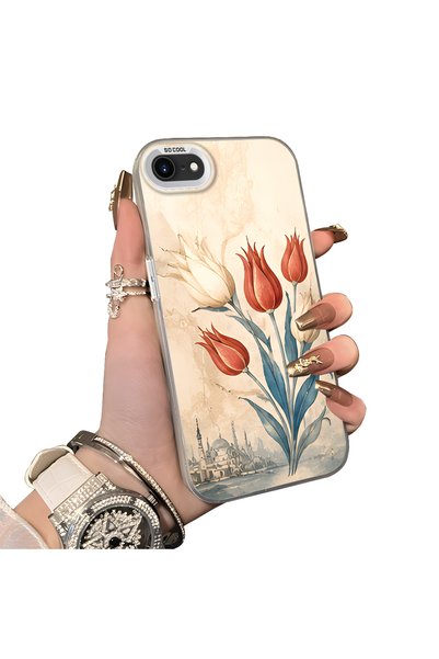 Hontinga iPhone Se 2020 Compatible Silicone Edge Hard Back Case Tulip Pattern...