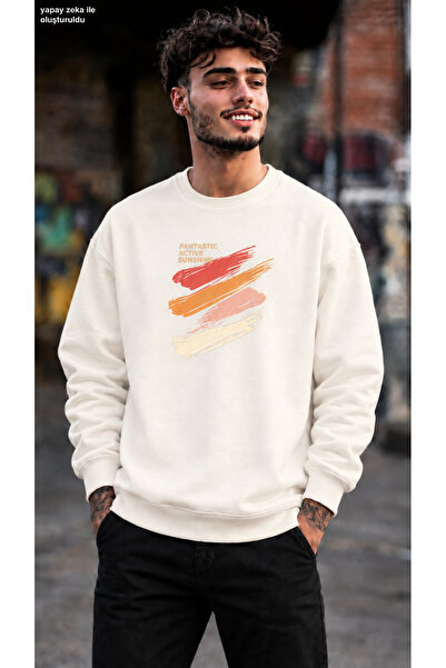 caddekombin Men's Fantastic Active Sunshine Brush Print Crew Neck Casual Regu...