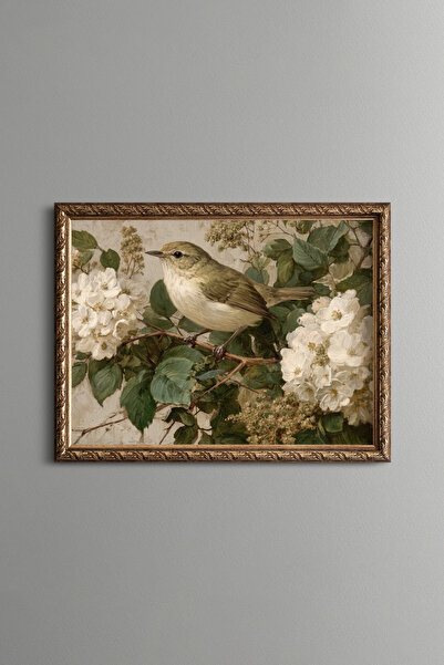 epiqart Bird among White Flowers - Vintage Patterned Painting - Fine Model