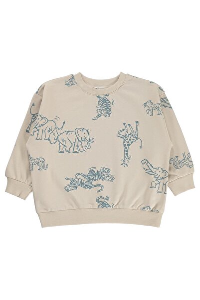 Civil Boys Scratched Animals Printed Sweatshirt for 2-5 Years Old - Beige