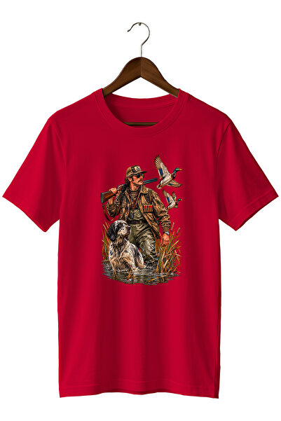 WİDİ Hunter and Wild Duck Printed Unisex Regular Fit Crew Neck T-Shirt