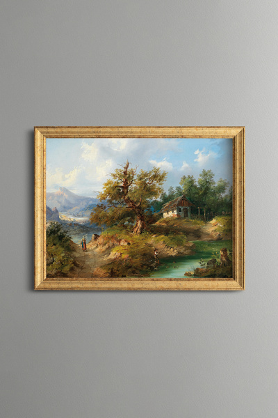 epiqart Village Life by the River - Vintage Patterned Painting - Fine Model
