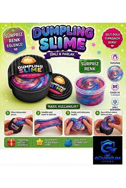 güvenium store Çin Mantısı Dumpling Simli Slime Renkli Esneyen Jel Oyuncak Sü...