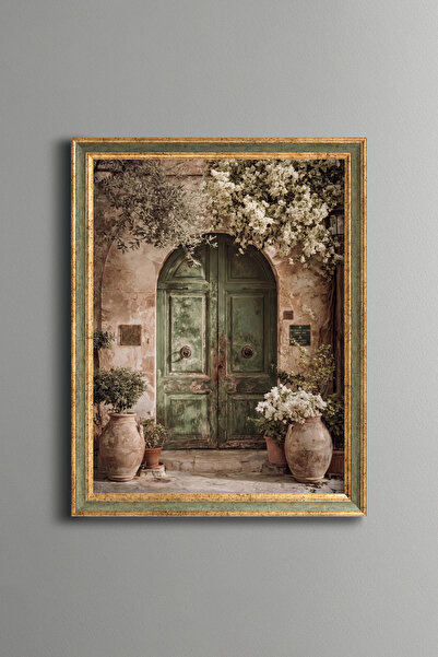 epiqart Green Door under Begonville - Vintage Patterned Painting - Fine Model