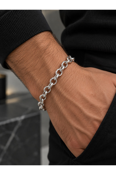 Generic Brand سوار فولاذي بسلسلة دائرية فضية اللون للجنسين