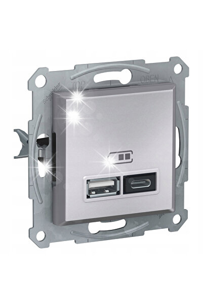 Schneider Electric Priză încărcător USB A+C SCHNEIDER ASFORA Oțel